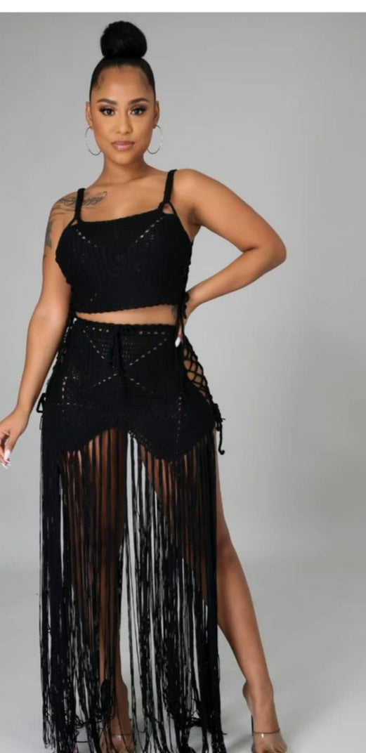 Black 2 piece crochet cover up